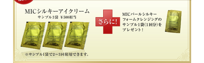 MIC�V���L�[�A�C�N���[���̃T���v��3�܁i��500�����j��MIC�p�[���V���L�[�t�H�[���N�����W���O�̃T���v��1�܁i1�񕪁j���v���[���g�I 